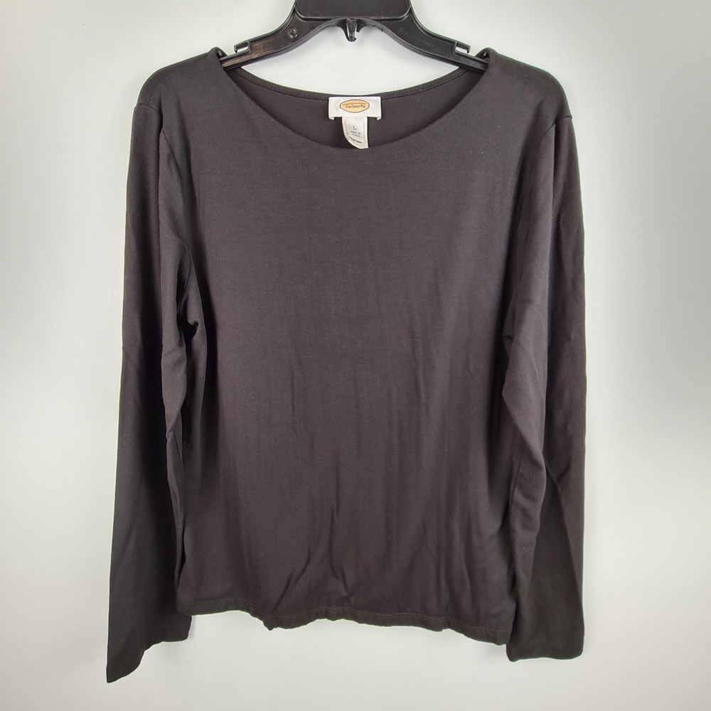 Talbots Womens Large Black Silk Blend Modal Long Sleeve Scoop Neck Basic Top